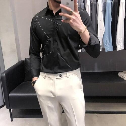 Sunwang British Style Social Hotel Wind Korean Man Long Sleeve Shirt Hairstyle Division Casual Business White Black Dress Shirt