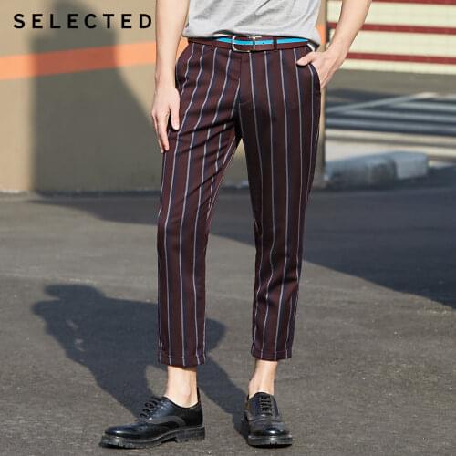 SELECTED Men Contrast Striped Trousers Version Casual Cropped Pants S|419314550