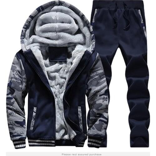Men Traksuit Winter Thickness Sports Suit Hoodies+pants Male Fleece Jacket Hooded Sweatshirt Casual Running jog Set Warm suit