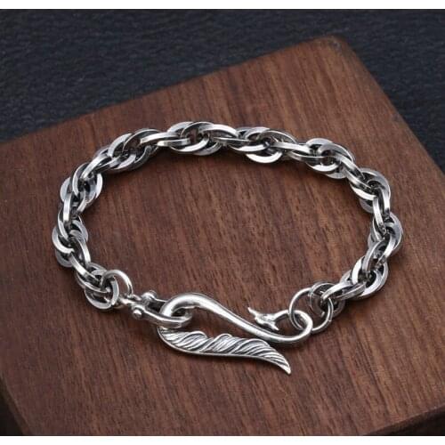 Genuine 925 Sterling Silver Retro Temperament Eagle Hook Buckle Men and Women Bracelet Personality Thai Silver Jewelry