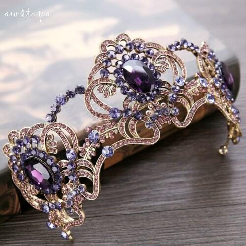 New Vintage Purple Crystal Wedding tiara Bride Crown Hair Jewelry Europe Style Queen Crown Wedding Hair Accessories