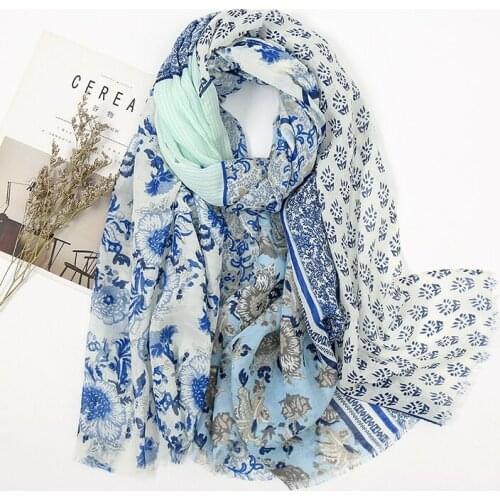 New Arrival Floral Printed hijab Scarf Women Muslim Cotton Linen Headscarf Long Headband Scarves for ladies Womens Bandana Wrap