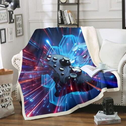 Gamepad Sherpa Blanket Gamer Chic Galaxy Fleece Throw Blanket for Sofa Bed Couch Video Game Controller Decor Plush Blanket Black