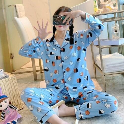 Chicnymph Autumn Cartoon Pajamas Set Turn-down Collar Long Sleeve Pyjama Femme Pijamas Women Sleepwear Lady 2 Pieces Homewear