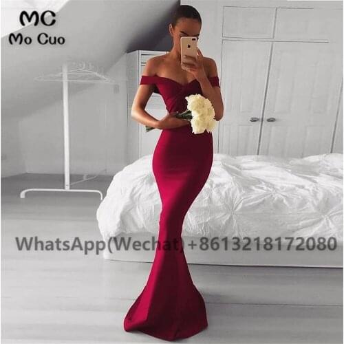Off Shoulder Mermaid Bridesmaid Dresses Long Short Sleeves Wedding Party Dress Elastic Satin Bridesmaid Dress for Womens