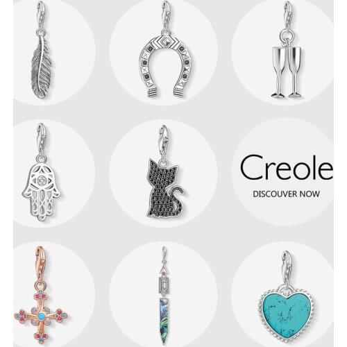 Feather Horseshoe Champagne Cup Hand of Fatima Cat Cross Heart Charm Pendant,2019 Autumn Fashion Jewelry 925 Sterling Silver