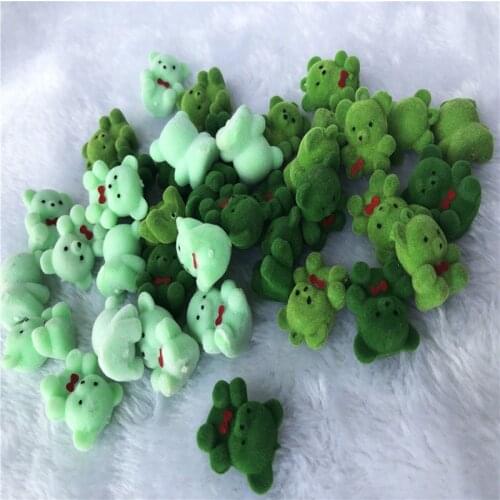 50 Pcs Neon Color Flocked Teddy Bears Pendants Keychains Tiny Bears Doll Pendants for DIY Necklace Earring Jewelry Supplies