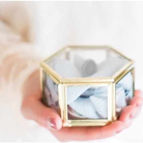 Hexagonal Glass Container Box Multifunctional Jewelry Storage Box Ring Earring Necklace Storage Box Handle Chain Type