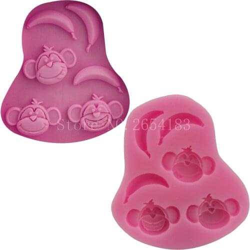 Animal monkey & banana Silicone Fondant Soap 3D Cake Mold Cupcake Jelly Candy Chocolate Decoration Baking Tool Moulds FQ1980