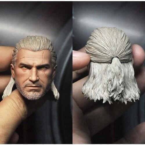 1/6 Scale White Wolf Geralt Head Sculpture Model For 12 Inch Action Figure Body In Stock