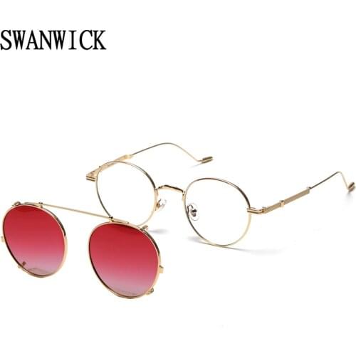 Swanwick round sunglasses women clip on polarized sun glasses for men retro optical metal frames optical gold fashion style 2021