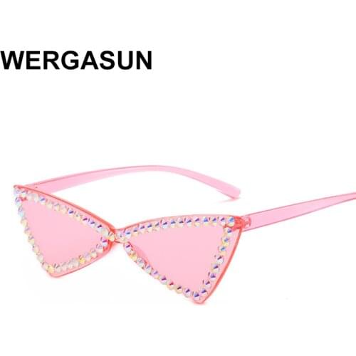 WERGASUN Cat Eye Sunglasses Women Rimless Vintage Rhinestone Sun Glasses Female Lady Candy Color Eyewear Triangle Shades UV400