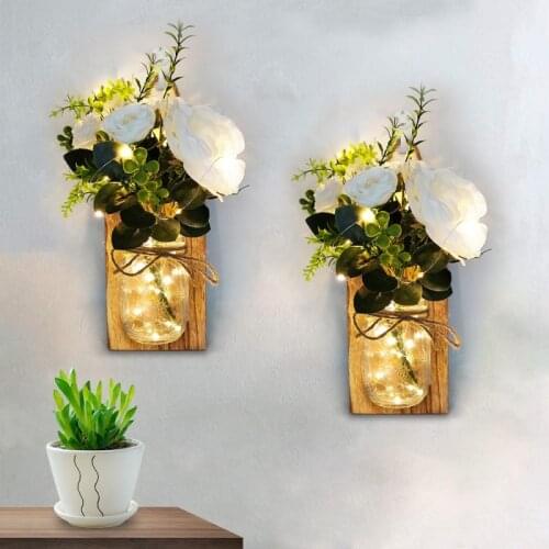 Home Decoration Mason Jar LED String Light Wall Lamp Fairy Garland String Light Rustic Wall Sconces Fake Flower Decor Rose/Peony