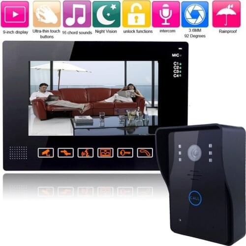 9 Inch Video Door Phone Intercom Doorbell Touch Button Unlock 1000TVL CMOS Camera Night Vision Rainproof Security