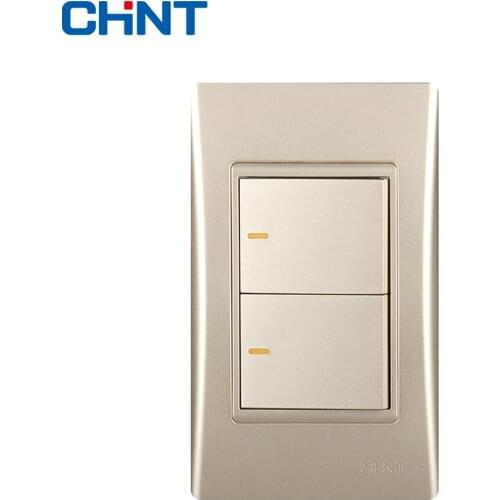 CHINT Lamp Switch 120 Type NEW9L Security Steel Frame Wall Switch Socket Golden Two Gang Two Way