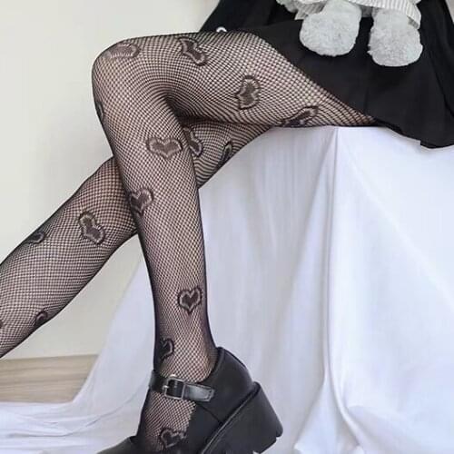 Japanese Black Love Tights Womens Anti Hook Pantyhose Europe and The United States Sexy Dark Wind Club Wear Hosiery DropShip