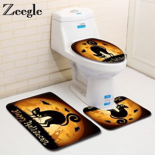 Zeegle Toilet Mat 3Pcs Bathroom Rug Set Halloween Pumpkin Printed Bathroom Carpet Flor Mats Anti-Slip Bath Mats Bath Rugs