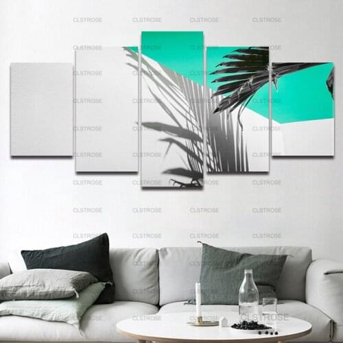 Green Gray Leaf Wall Decoration Poster 5Pcs Home Bedroom Living Room Art Irregular Decorative Canvas Painting Hd Printing