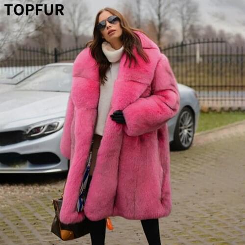 TOPFUR Women Real Fox Fur Coats With Big Fur Collar Fashion Female Winter Jackets Thick Warm Luxury Stripe Genuine Fur Outerwear