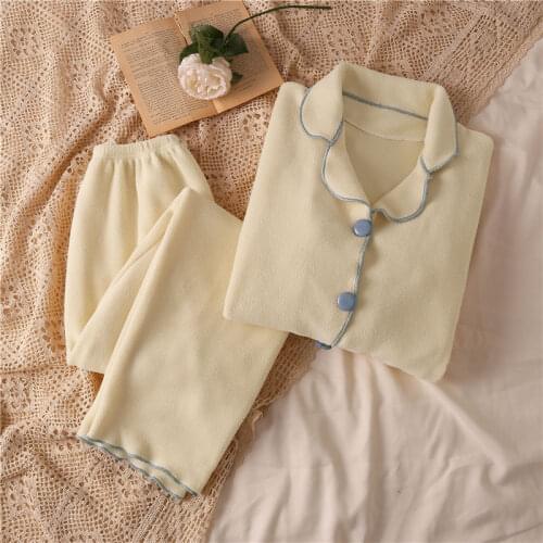 QWEEK Velour Suit Womens Pajamas Winter Warm Two Piece Set Home Clothes Pyjama Pour Femme Sleepwear Trouser Suits Nightie