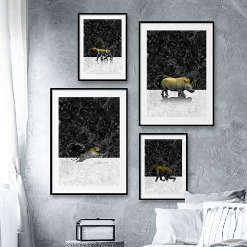 Animal Leopard Rhino Monkey Wall Art Canvas Painting Nordic Posters and Prints Wall Pictures for Living Bedroom Decoration
