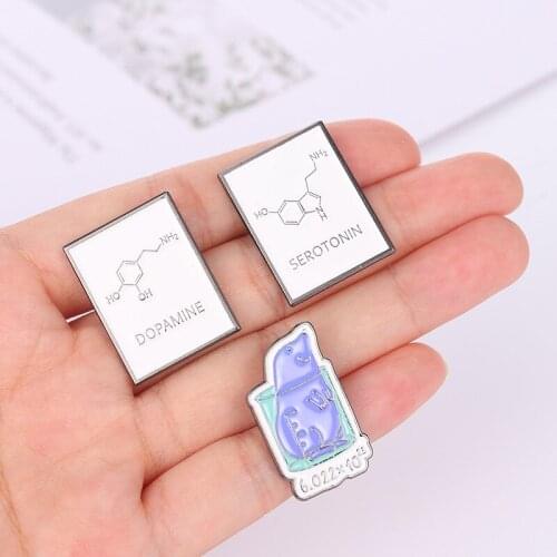 Chemical equation Button Badge Chemistry Lab Cartoon Enamel Pin Element Molecular Structure Jewelry for chemist Accessories