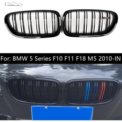 Glossy Black Kidney Grill for BMW F10 F18 F11 M5 2010-2017 Dual Slat Front Grill Grille Sport M Look ABS & Real Carbon Fiber