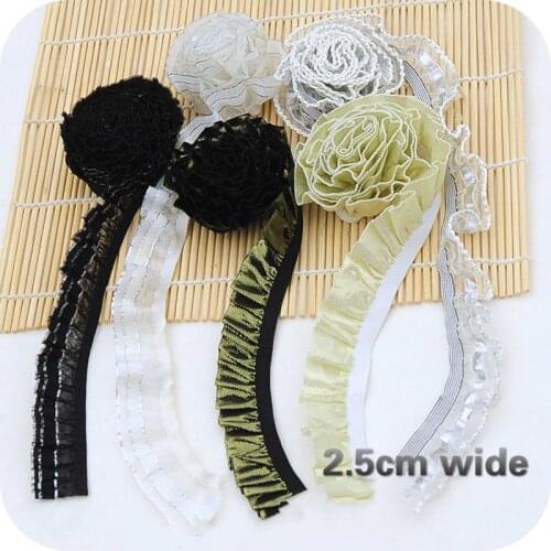 2.5cm Wide Elastic Band Pleated Lace Ribbon DIY Dress Skirt Accessories Material Home Textile Sewing Pet Toy Clothes Decoration
