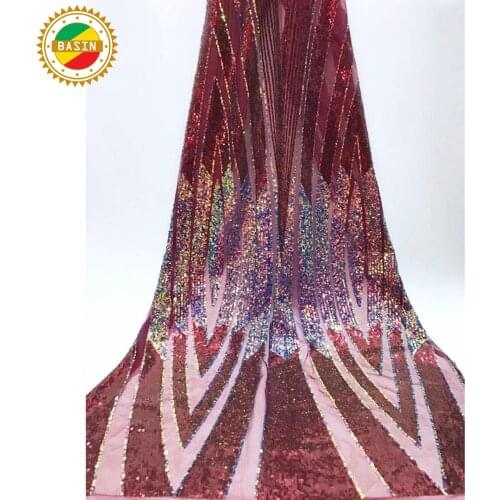 2021 Red Sequined Embroidered Mesh Tulle Lace High Quality African French Sequins Net Lace For Wedding Prom Evening Dress Lace