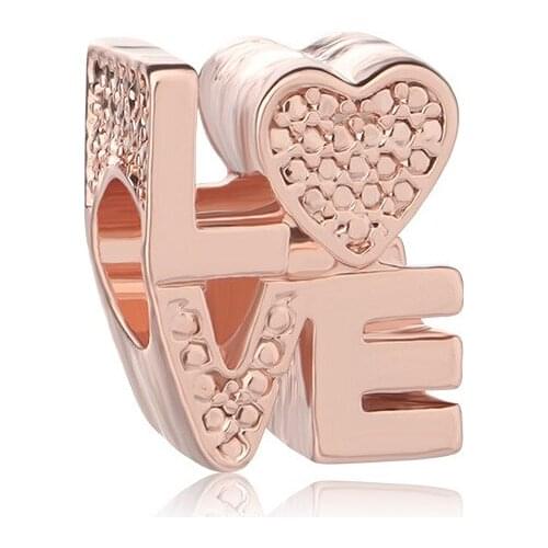 5PCS Fit Original Bracelet Femme DIY Rose Gold Color LOVE Heart Beads Wholesale Metal Charms For Women Pulseira Crafts