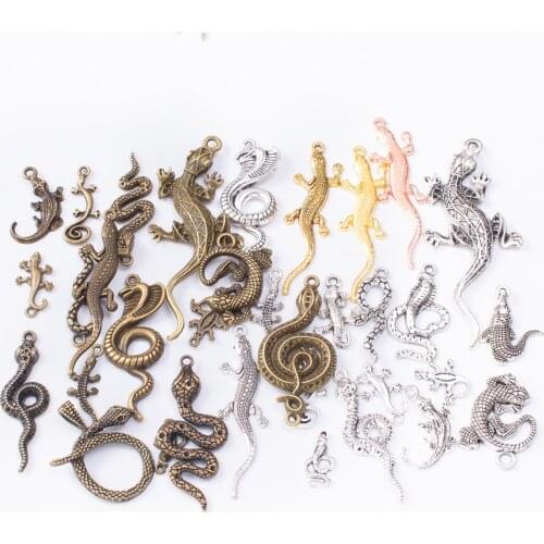 50g hot sale metal mixed charm reptile antique bronze bracelet necklace handmade jewelry making wholesale DIY jewelry
