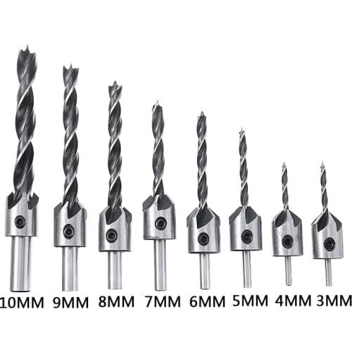 9pcs HSS High Speed Steel Tapered Drill Countersink Bit Screw Set Titanium Coated Drill Bits Woodworking Pilot Hole 3mm-10mm