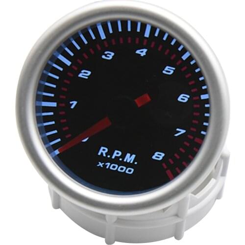 Auto Car Tachometer Tacho Gauge 0~8000 RPM Meter 2" 52mm Gasoline Car White LED Meter Pointer RPM 12V for 4/6/8 Cylinder