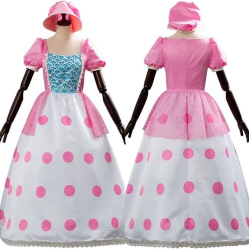 Toy Cosplay Story Bo Peep Costume Uniform Dress Pink Gown Hat Full Set Adult Halloween Carnival Costume Women Girls Fancy Dress
