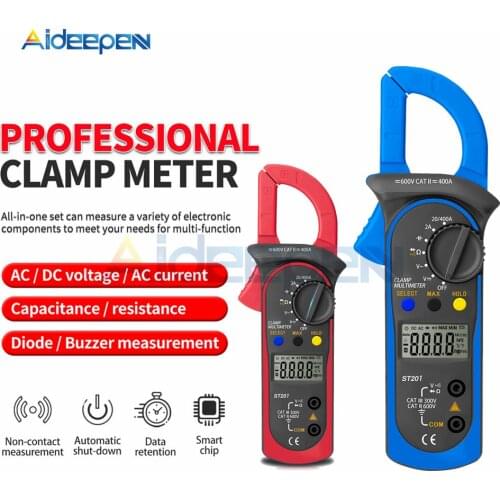 ST201 AC DC Digital Clamp Meter Multimeter Pinza Amperimetrica Resistance Tester Ammeter Voltmeter Transistor Testers LCR Meter