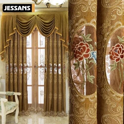 European Curtains Sister Flower Chenille Curtain Cloth Embroidered Atmosphere European-style Fashion Luxury Blackout Curtains
