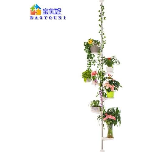 Home Garden Decoration Indoor Plant Flower Display Standing Rack Plant Pots Holder Tension Pole Rack with Planter Tray DQ1607-2