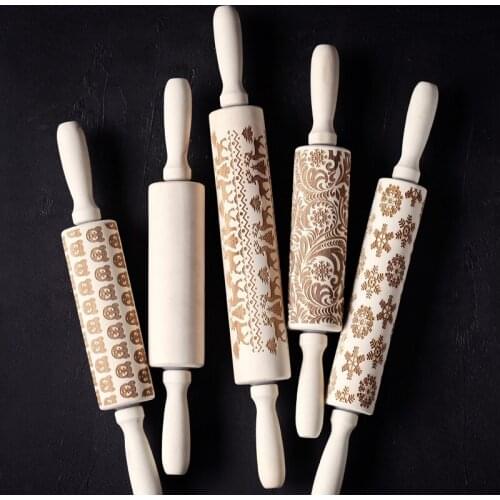 Sakura flower letter creative household embossing roller rolling pin wooden baking prop cookie carving printing die kitchen tool