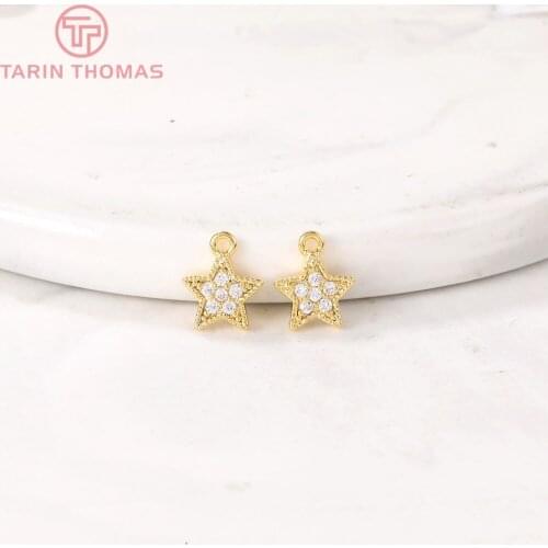 2PCS 8x9MM 24K Gold Color Brass with Zircon Star Pendants Charms High Quality DIY Jewelry Making Findings Accessories