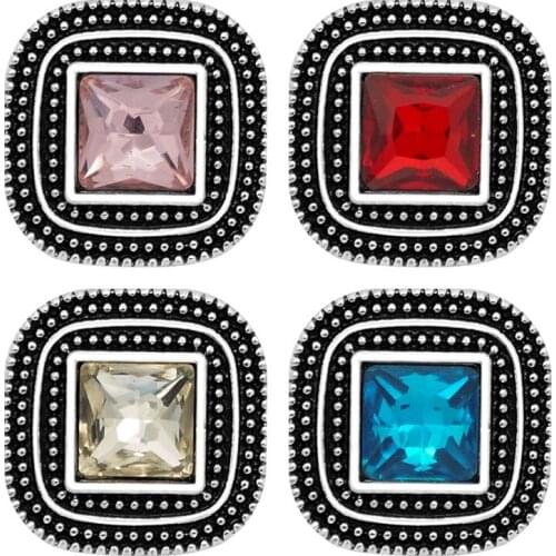 New KZ3044 Beauty Charm Square Pattern Crystal 18MM Metal snap buttons for DIY snap jewelry wholesale