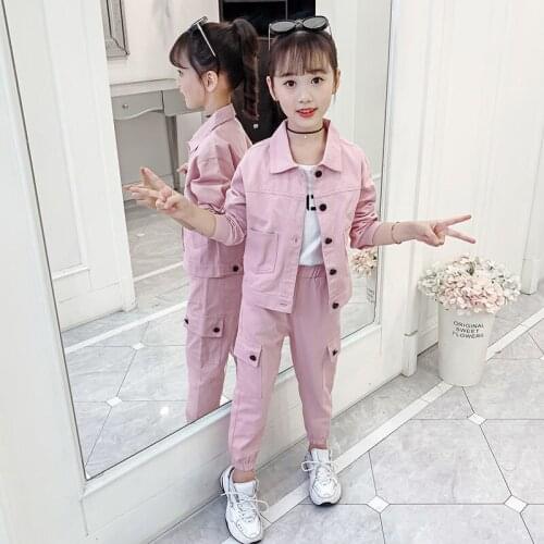 Trendy Childrens Clothing Girls Spring Autumn Korean Version Set 2021 New Little Girl Big Childrens Work Clothes Two-Piece Suit