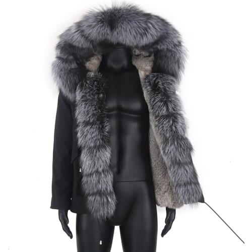 2021 Men Parka Real Fur Coat Man Hooded Natural Rabbit Fur Liner Thick Warm Mens Fur Coats Parkas Oversized Overcoat 7XL