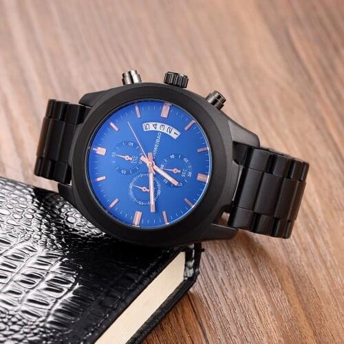 Men Watches Top Brand Luxury Stainless Steel Blue Waterproof Quartz wristwatch Men Fashion Chronograph Male Sport Military Watch