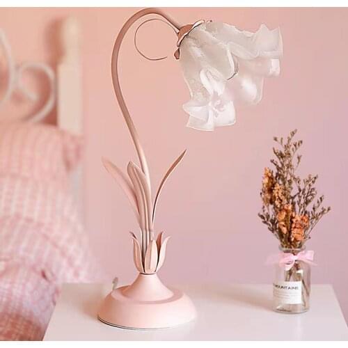 Desk Lamp Table Lamp Bedside Desk Light Bedroom Indoor Home Flower Metal Glass Shade