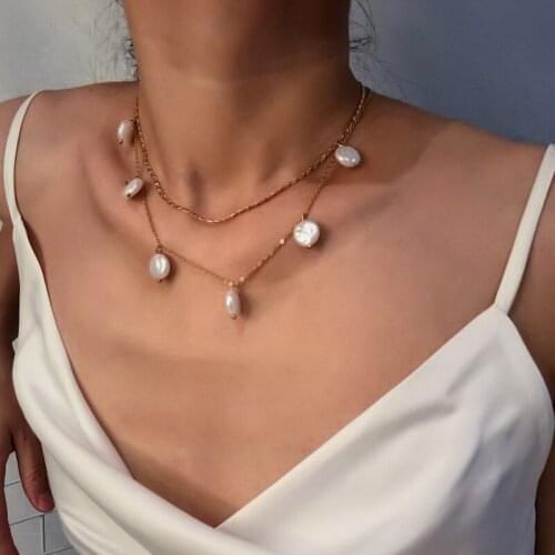 2021 latest fashion double layer special-shaped pearl clavicle chain wild multi-layer necklace sexy neck chain female wholesale