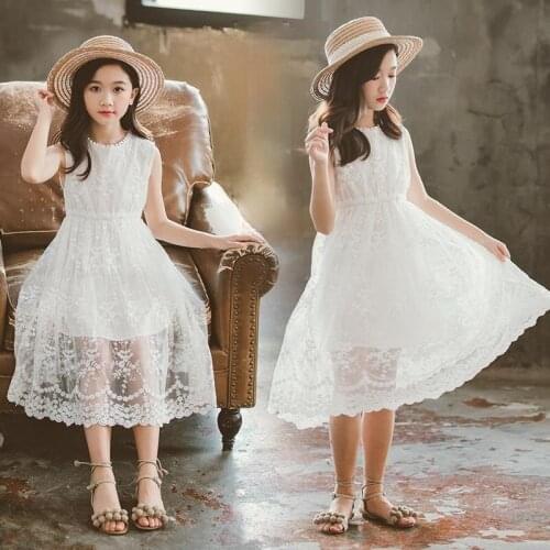 Girls Dresses 2021 Summer New Princess Vest Dress Big Children Lace Sleeveless Dress Kids Clothing