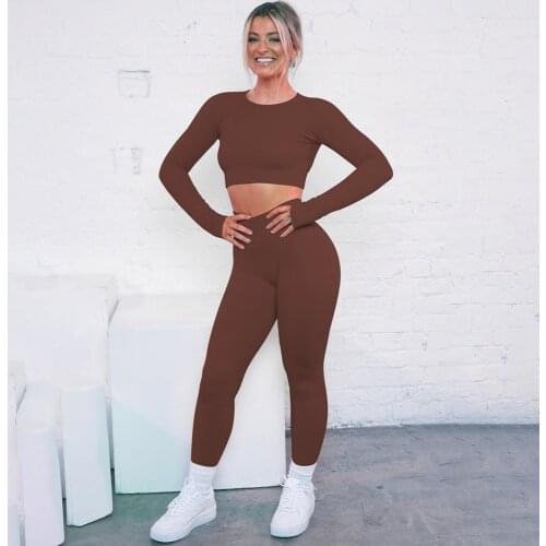 Striped Seamless Yoga Set Sport Outfit For Woman Gym Clothing Long Sleeve Crop Top High Waist Leggings 2Pcs Fitness Sports Wear