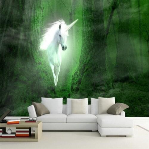 Beibehang Custom photo wallpaper for wall murals wall stickers unicorn white horse dream forest TV backdrop papel de parede 3D