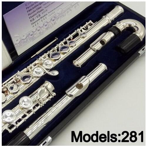 Professional Flute 281 Silver Plated Flute Instrument Intermediate Student Curved Headjoint Flutes C Leg 16 Holes Closed E Key