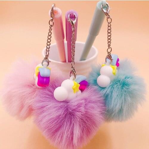 24 pcs/lot Kawaii Rainbow Hairball Pendant Gel Pen Cute 0.5mm black Ink Signature Pens Promotional Gift Office School Supplies